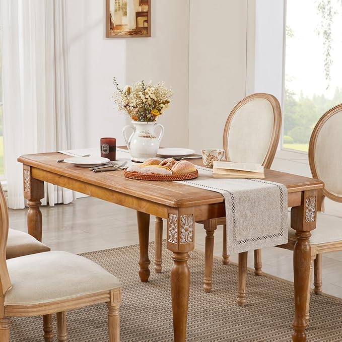 Burlap Style Farmhouse Table Runner, 13 x 60 Inch Coffee, Rustic Geometric Hollow Table Runners 60 Inches Long for Dresser Table Everyday Use, 13x60 Inches, Coffee