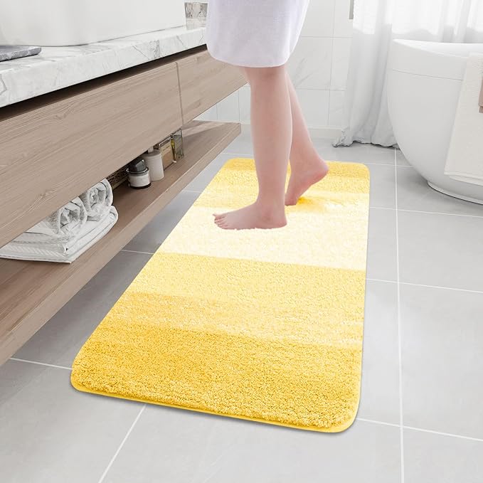 Arotive Microfiber Bathroom Rugs, Shaggy Soft and Absorbent Bath Rug, Non-Slip, Thick Plush Machine Washable Dry Bath Mats for Bathroom, Tub and Shower, 47x17, Yellow
