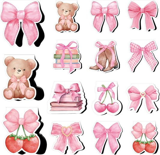 Pink Coquete Bows Magnetic Bookmarks - Wxiben 12 Pcs Pink Bow Magnetic Bookmark Strawberry Bear Book Mark Magnets Cowgirl Boot Book Markers Page Clip Gift for Teen Girls Book Lovers Students Reading