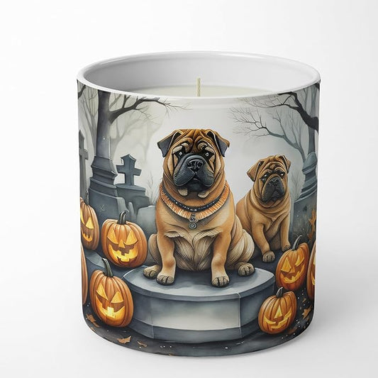 Caroline's Treasures DAC2052CDL Shar Pei Spooky Halloween Decorative Soy Candle Nature Soy Wax Essential Oil Home Decor Ideal for Bedroom Kitchen Bath Office Gift, 10 oz