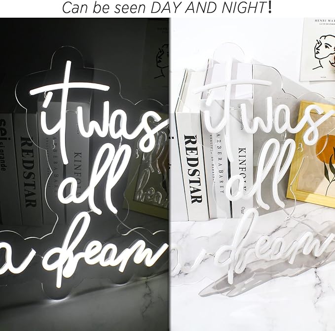 Lucunstar It Was All A Dream Neon Sign,Neon Sign For Room,Neon signs For Wall Decor, LED Signs Bedroom Club Office Hotel Pub Cafe Dream Neon Lights Wedding Birthday Party,Room Decor(White)