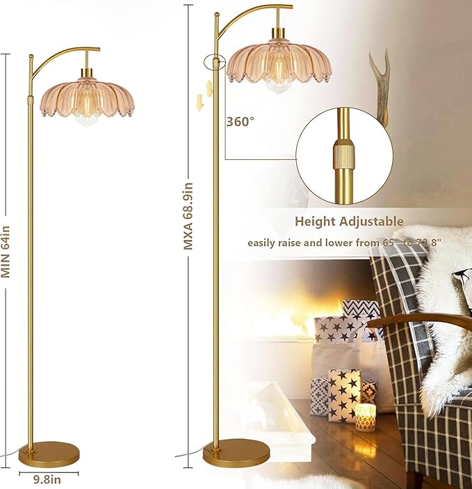 Boho Floor Lamp for Living Room Bedroom with Remote Rattan Standing Lamp Dimmable Arc Black Farmhouse Wicker Bamboo Lamp Shade Floor Light Adjustable Tall Lamp Industrial Floor Lamps Bohemian