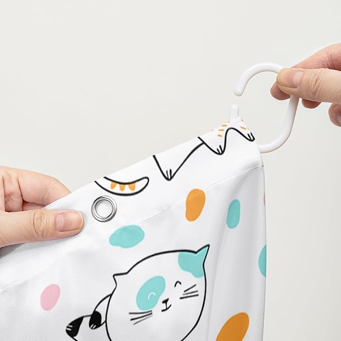 AILONEN Cat Shower Curtain,Cute Cat Bath Curtain,Pet Cat Kitten Bathroom Curtain Decor,Cartoon Animal Polyester Waterproof 36" W*72" H Shower Curtain for Boys Girls Hooks