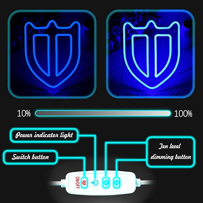 FF14 Paladin Neon Sign for Wall Decor, Shield Neon Light for Game Room, Bedroom, Man Cave, Birthday Decorations, Fans Gifts, Collection, USB Powered, Blue, 11.8"x 9.8"