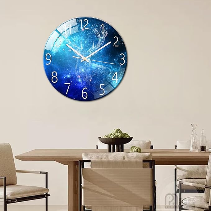 Ergocar Glass Wall Clock Silent Scanning Mechanical Round Glass Wall Clock, Suitable for Living Room, Kitchen, Office.
