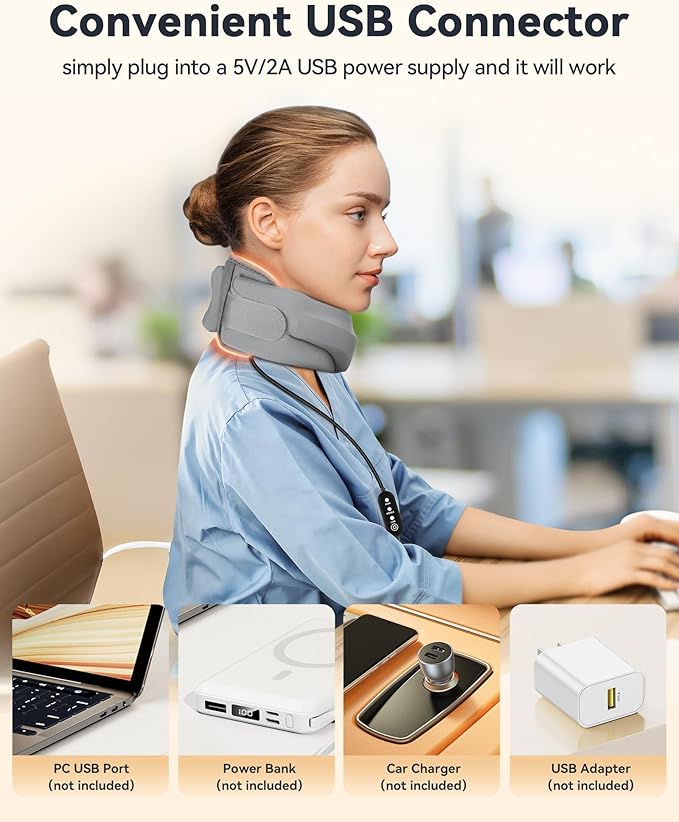 Heated Neck Brace Cervical Collar - Neck Support Brace with Heating Pad, Soft Foam Wraps Keep Vertebrae Stable and Aligned for Relief of Cervical Spine Pressure for Women & Men (L Size) Grey