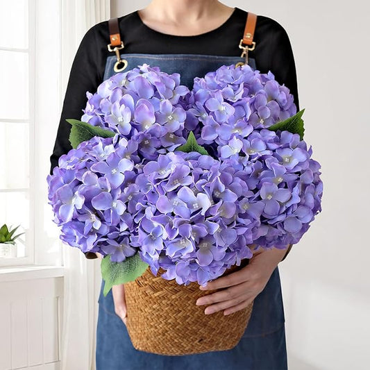 5Pcs Puple Artificial Silk Hydrangea Flowers, 20Inch Large Lifelike Faux Hydrangea with Stems Bouquet for Home Table Centerpieces Wedding Baby Shower Garden Party Decoration