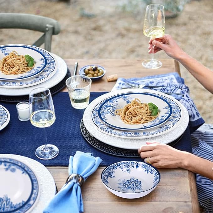 Melamine Dinnerware Sets-12pcs floral dinnerware set Service for 4,Dishwasher Safe, Break-resistant, Indoor and Outdoor Use,Reusable,Traditional Flower