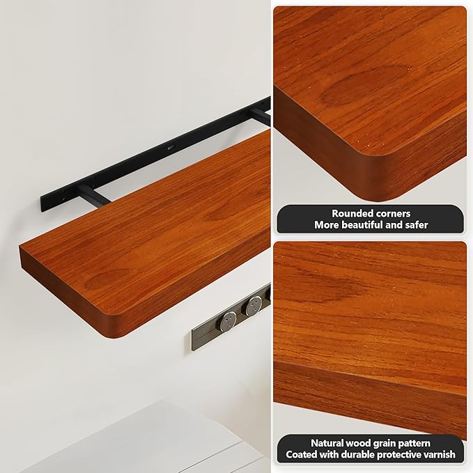 Floating Shelves for Wall, Wood Shelves with Invisible Brackets for Bathroom, Living Room, Bedroom and Kitchen, Long Wall Shelf for Books/Storage/Room Decor, 36 Inch, Set of 2, Walnut