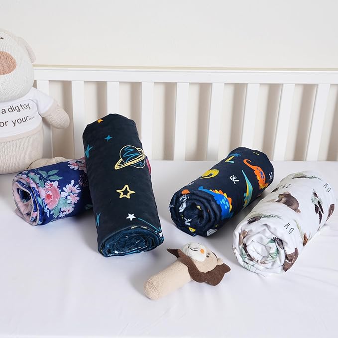 Minky Baby Throw Blanket for Boys Girls Neutral, 50x60 Inches Soft Lightweight Micro Fleece Blanket with Double Layer, Dotted Backing, Receiving Blanket for Newborns, Animals