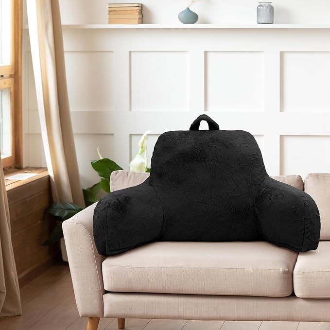 Reading Pillow for Sitting in Bed Adult, Standard Reading Pillow with Memory Foam, Back Pillow for Bed Sitting Up with Extend Arms, Bed Reading Pillow, Black