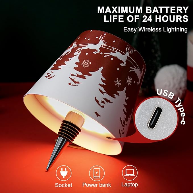 2025 New Wireless Bottle lamp, Customized Indoor/Outdoor Decoration (Red Elk)