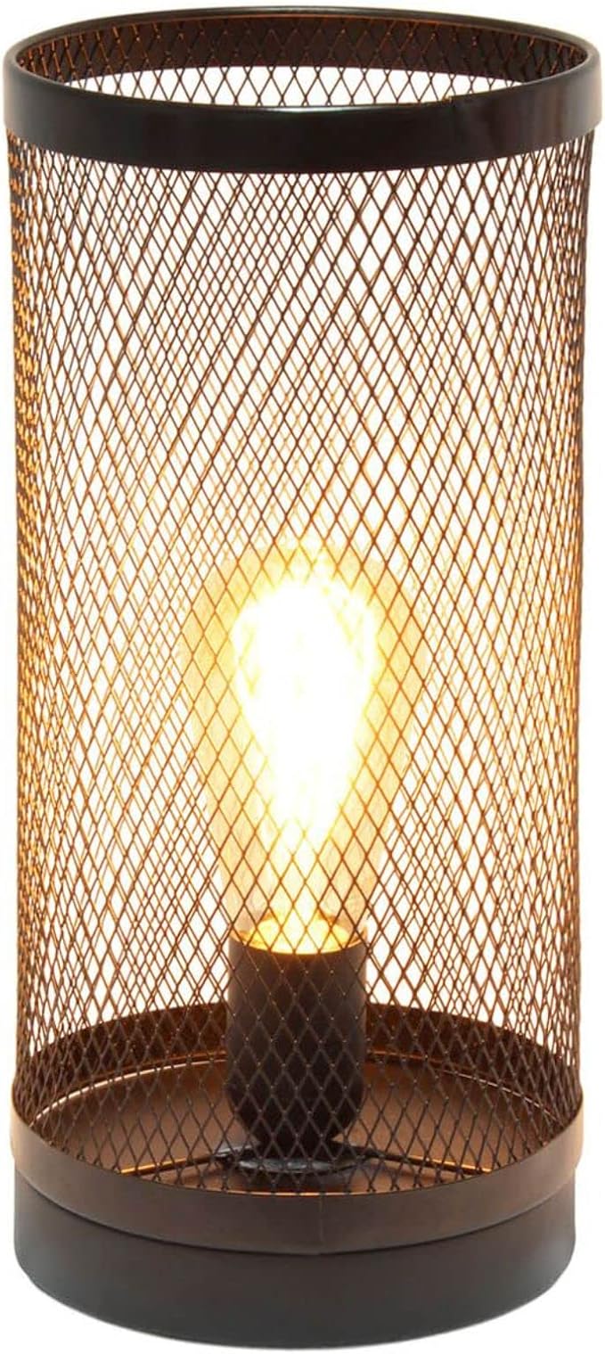 Simple Designs LT1075-BLK Black Mesh Cylindrical Steel Table Lamp