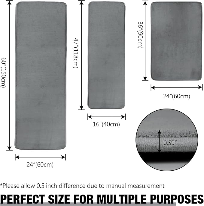 Grey Memory Foam Bath Runner Mat Long Bathroom Rug Microfiber Bathroom Carpet Non Slip Soft Absorbent Washable Bathrug,24" x 60"