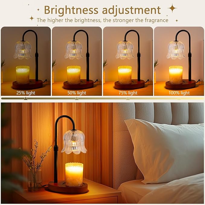 Candle Warmer Lamp Electric Timer - Candles Height Adjustable Dimmable Warmers Scented Flower Lamps No Flame Heat Warm Melt Wax Jar Modern Home Decor Table Lights for Home Living Bedroom