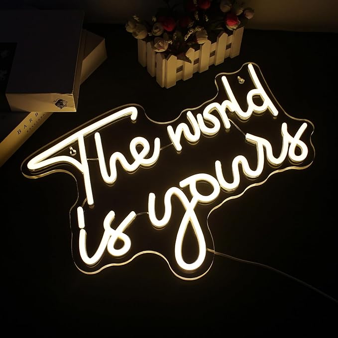 LUCUNSTAR Lucunstar The World Is Yours Neon Signs,Warm White Led Neon Light for Wall Decor,Light Up Sign for Wedding,Engagement,USB Powered Led Neon Signs for Bedroom Decor,Valentines Day Decor