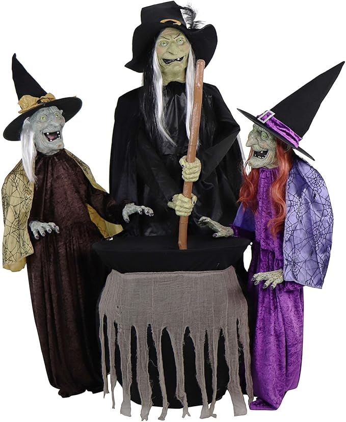 Haunted Hill Farm Motion-Activated Wicked Sitchwick Sisters, Plug-in Talking Scare Halloween Animatronics for Indoor or Covered Outdoor Display, Creepy and Modern Fright Props for Home