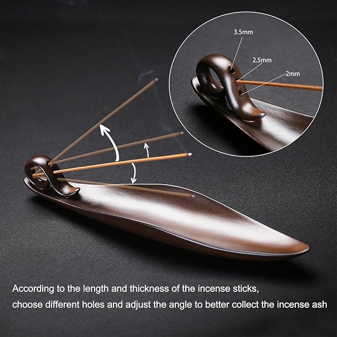 9" Length Incense Stick Holder with 3 Holes, Ceramic Incense Ash Cather for Counters, Meditation Room, Yoga, Home, Office (Brown)