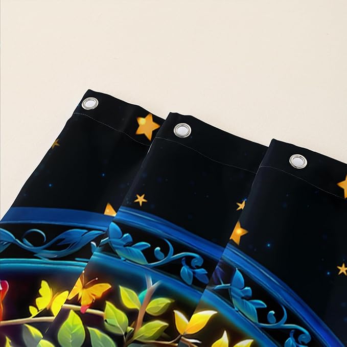 AILONEN Tree of Life Shower Curtain for Bathroom,Glowing Butterfly Starry Bath Curtain,Modern Tree Floral Print Curtain Decoration Waterproof with 12 Plastic Hooks for Boys Girls Adults 72" W*78" H