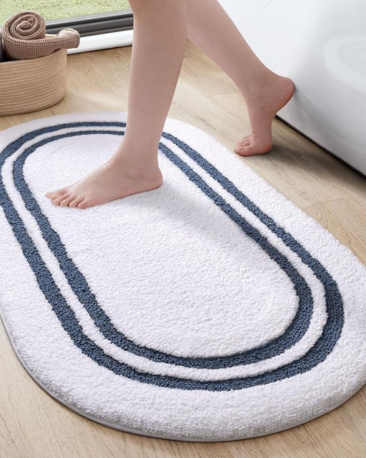 DEXI Oval Bath Mats for Bathroom, 24x43 Absorbent Bath Mat, Washable Microfiber Bathroom Rug with Non Slip Backing for Shower Floor, Navy