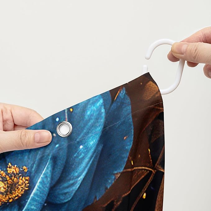 AILONEN Tiger Shower Curtains for Kids Boys,Blue Flower Tiger Bath Curtains,Wild Animal Curtains Polyester Waterproof,72" W*72" H with 12 Plastic Hooks