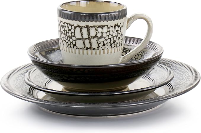 Elama Desert Sand 16 Piece Stoneware Dinnerware Set, Brown