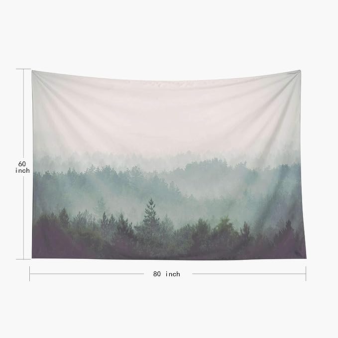 EMMTEEY Grey Misty Forest Mountain Tapestry - Large Wall Tapestry 80x60 Inches for Bedroom & Living Room Decor