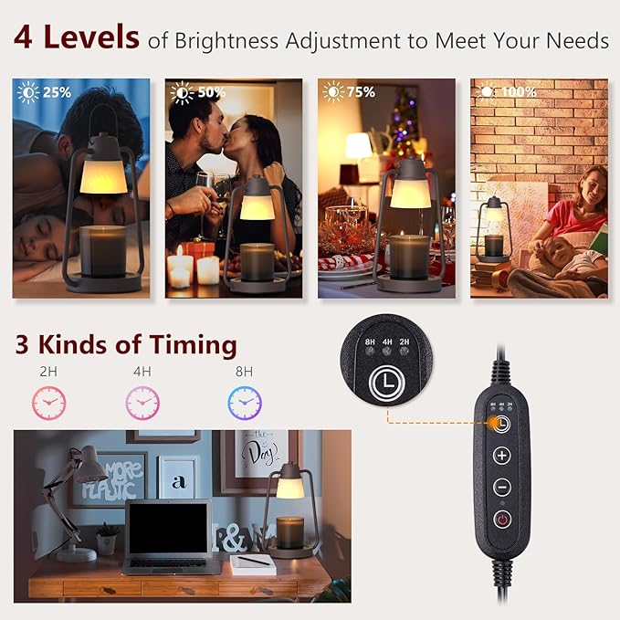 Candle Warmer Lamp with Timer, Dimmer Candle Warmer Scented Candles, Electric Wax Warmer for Jar Candles, Candle Lamp Warmer with 2 Bulbs,Home Decor, Birthday Gifts for Women Men