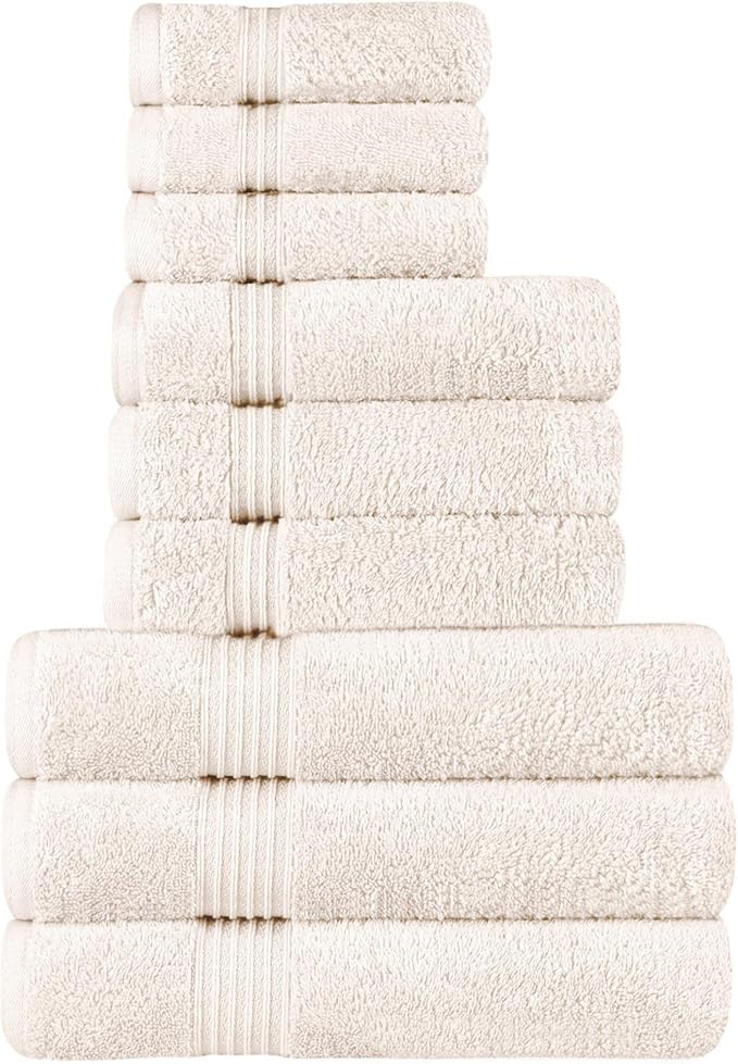 Superior Egyptian Cotton 9-Piece Towel Set, Assorted Towels for Home Bathroom, Guest Bath Decor Essentials, Includes 3 Bath, 3 Hand, 3 Face Towels/Washcloths, Quick Dry, Absorbent - Ivory