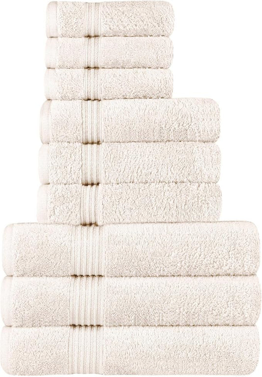 Superior Egyptian Cotton 9-Piece Towel Set, Assorted Towels for Home Bathroom, Guest Bath Decor Essentials, Includes 3 Bath, 3 Hand, 3 Face Towels/Washcloths, Quick Dry, Absorbent - Ivory