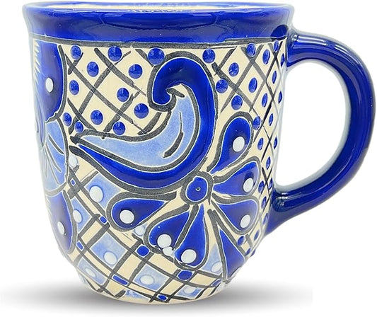 Talavera Mug - Hand Painted Mexican Coffee Mug - Authentic Mexican Decor - Blue and White - Taza Mexicana Azul Blanco
