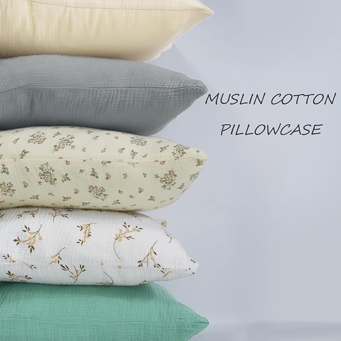 Organic Cotton Muslin Mini Pillowcases with Envelope Design,2 Pack Ultra Breathable Kids Toddler Pillowcases for Boys and Girls- 13 x 18 inches (Turquoise)