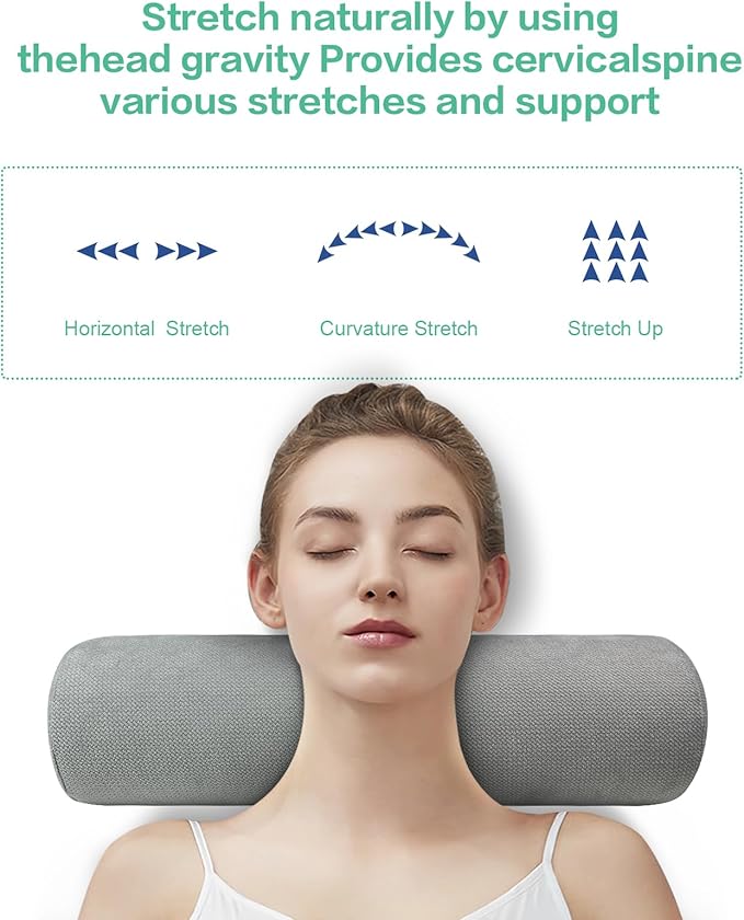 Cervical Neck Roll Foam Pillow, Round Neck Support for Sleeping, Bolster Pillow for Bed, Legs, Back and Yoga, Removable Washable Cover, 4.7 Inch Diameter x 17 Inches Long (Grey)