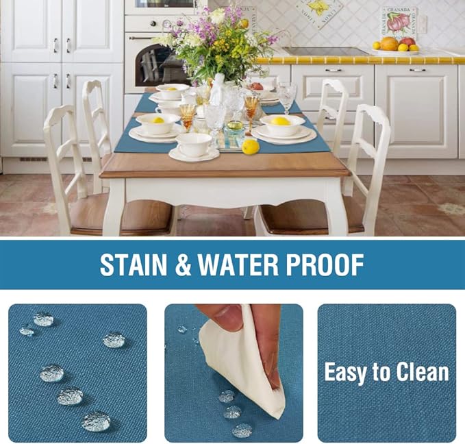 H.VERSAILTEX Linen Placemats Set of 6 Premium Solid Table Mats for Dining Table Spill-Proof Waterproof Heat-Resistant Kitchen Mats Washable, 12x18 inches, Ink Blue