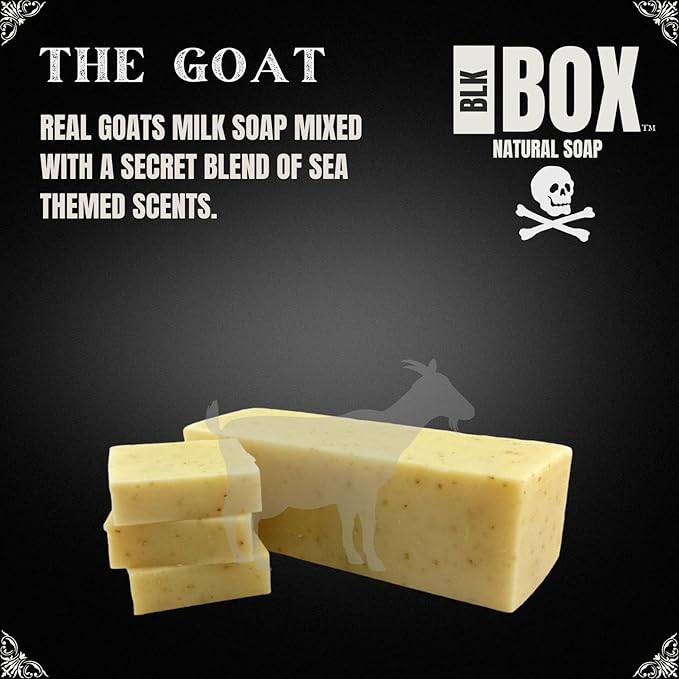 Black Box USA MADE 5oz Men's Natural Goats Milk Bar Soap Made from Moisturizing Natural Oils - Handmade Cold Process Soap with No Harsh Chemicals Sweet Sea Themed Scent (THE GOAT)