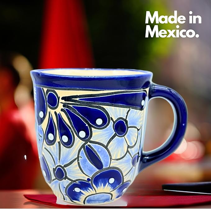 Talavera Mug - Hand Painted Mexican Coffee Mug - Authentic Mexican Decor - Blue and White - Taza Mexicana Azul Blanco