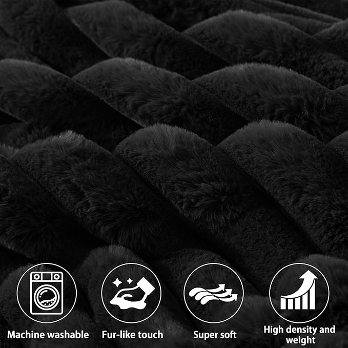 Faux Fur Headboard Pillow with 2 Pack Neck Roll Pillow Large Headboard Pillow Soft and Supportive with Removable Cover (Black, Queen)