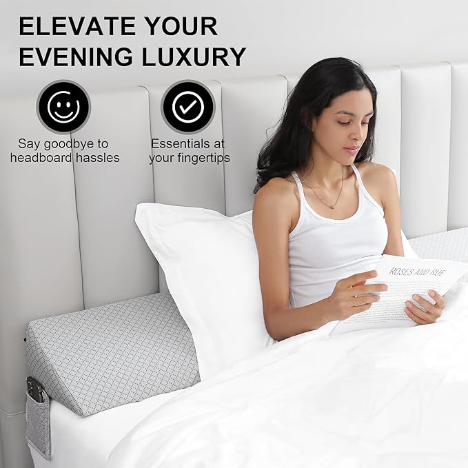 Queen Bed Wedge Pillow for Headboard,Foam Headboard Pillow Wedge,Bed Gap Filler Mattress Wedge,Mattress Gap Filler - Fill The Gap (0-8") Between Headboard and Mattress (Gray, 60"x10"x8")