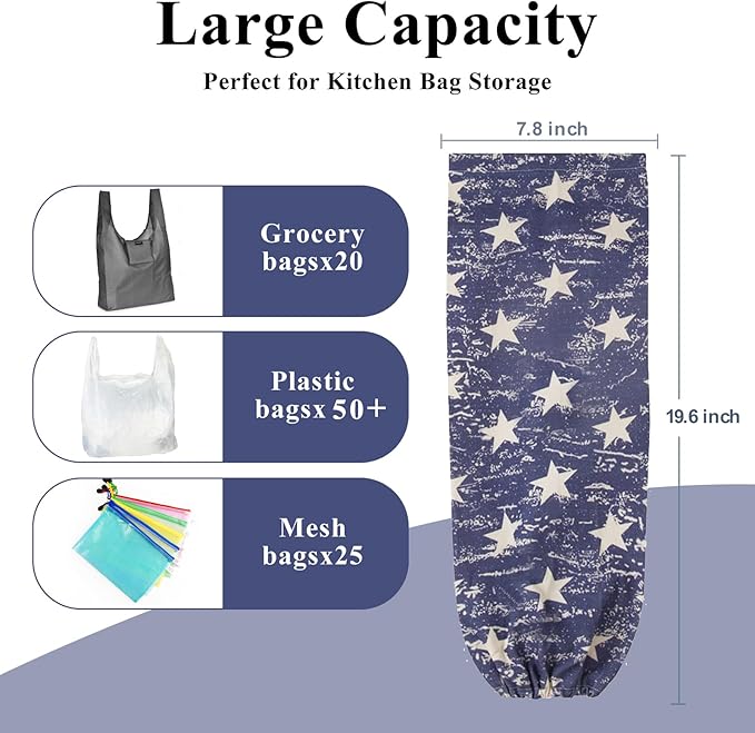 TOGETRUE Plastic Bag Holder, Wall Mount Grocery Bag Organizer, Heavy Duty Storage for Home Kitchen Camper (Blue Stars)