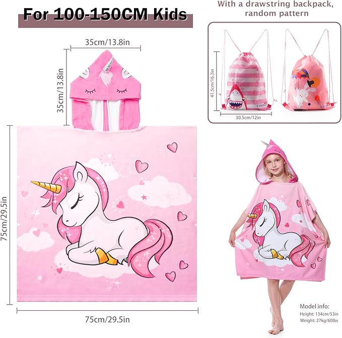 MOKANI Kids Hooded Poncho Towels, Soft & Absorbent Microfiber Beach Towel, Swimming Pool Changing Robe Bathrobe Bath Towel