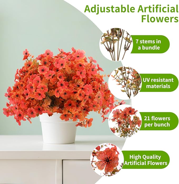 14 Bunch Outdoor Artificial Flowers with Plastic Plants Eucalyptus Faux Flowers, Outdoor Front Porch Hanging Planter Window Frame Garden Decor (Autumn Style)