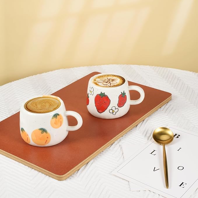 Koythin Ceramic Coffee Mug, Cute Strawberry Creative Mugs Design, Printed Flowers Cup for Office and Home, 10 oz/300 ml for Latte Tea Milk (Strawberry)