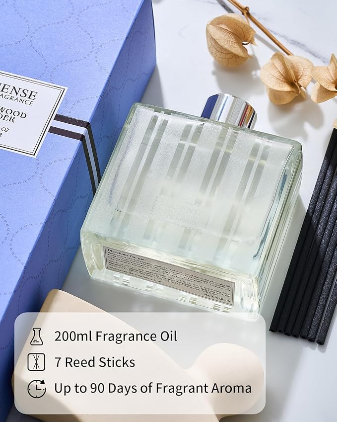 M&SENSE Sandalwood Lavender Reed Diffuser Set - 7.04oz Non-Toxic Essential Oil Diffusers with Sticks, Holiday Aromatherapy Diffusers for Bedroom & Bathroom & Shelf Decor