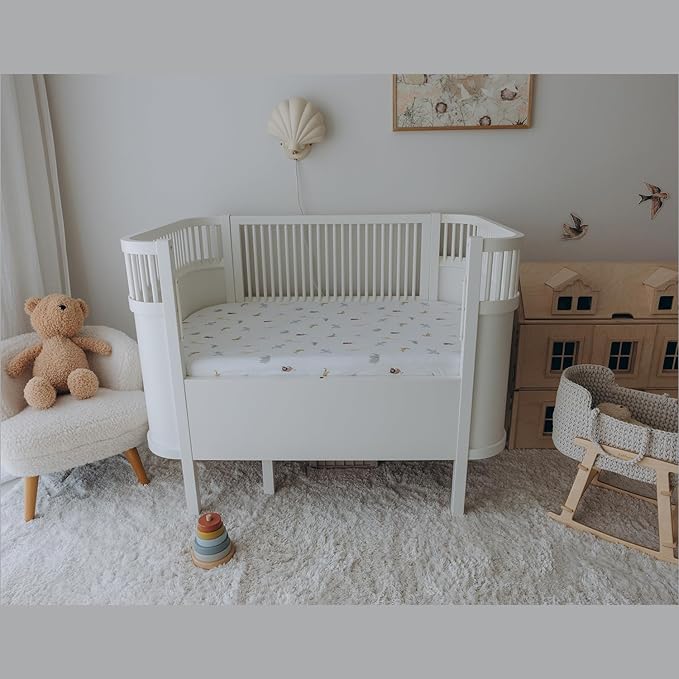 Mini Crib Fitted Sheet, 100% Cotton Knitted Jersey, Pack n Play Sheet, Breathable, Fitted Crib Sheets, Super Soft, Toddler Fitted Sheet,2 Pack,Sky Blue/Animals, 38x24x6