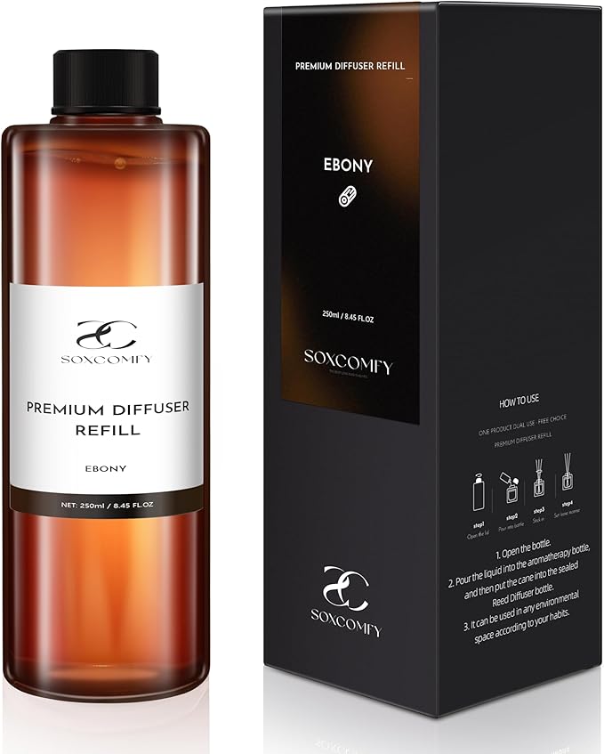 Diffuser Oil Luxury Essential Oils for Diffuser Refill & Air Freshener,Long-Lasting Natural Home Fragrance and Hotel Scent for Diffusers - 8.45 Fl.oz(250ml), Ebony