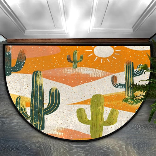 Half Circle Rugs Non Slip Bath Mats Absorbent Kitchen Rugs Autumn Door Mat Indoor Entrance Rug for Home Bathroom Laundry Kitchen Decor Plants - Cactus