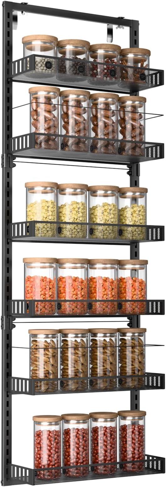 Wall Mounted Spice Rack Over the Door Pantry Organizer 6 Tier Large Wire Baskets Set Kitchen Bathroom Heavy-Duty Metal Adjustable Shower Caddy Storage shelves 50" H x 6" D x 17" W