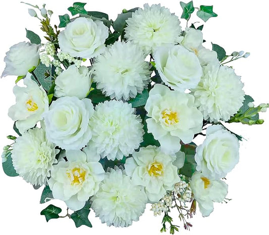 Premium Artificial Flowers, White Silk Flower Bouquets, Ivory Fake Flowers Decoration, Faux Floral Arrangements for Wedding Bridal Bouquets, Home Decor, Baby Shower, Table Centerpieces