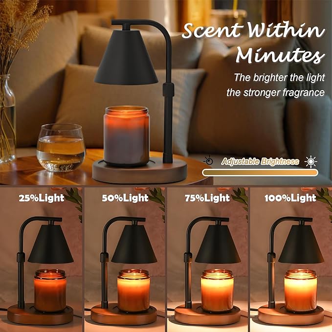 SOKCVSEA Candle Warmer Lamp - Candle Warmer Compatible with Jar Candles, Home Decor Jar Adjustable Candle Warmer Lamps Vintage Wooden Base (Adjustable Round Black)