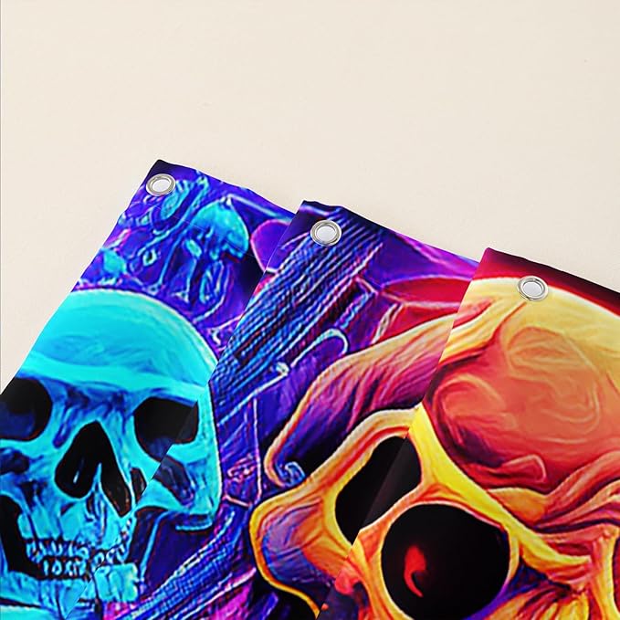 AILONEN Mushroom Skull Shower Curtain for Bathroom,Purple Mushroom Skull Bath Curtain,Fantasy Fairy Skull Skeleton Decoration Bathroom Waterproof Shower Curtain with 12 Plastic Hooks, 48" W*72" H